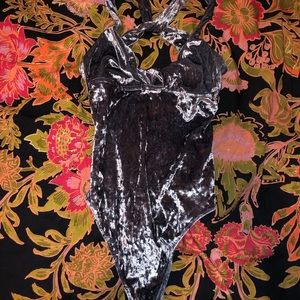 Blue crushed velvet bodysuit. Size SMALL